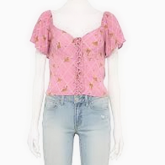 NWT (2)  Women's 'SO' Cropped Lace-Up Blouse                  Med & Smll - Picture 2 of 6